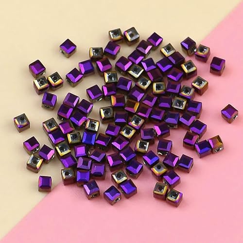 Galvanisierte österreichische quadratische Kristallperlen 3,0 mm/100 Stück facettierte Kristallperlen Schmuck DIY Armband Halskette Zubehör-Lila von HDJSDB