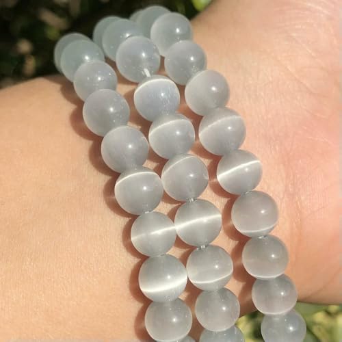 Großhandelsperlen aus Katzenaugenstein, rund, natürlicher Opal, rund, lose Abstandsperlen für die Schmuckherstellung, DIY-Armband, 15 Zoll, 4 6 8 10 12 mm, Silber-Champagner, 8 mm, 46 Stück von HDJSDB
