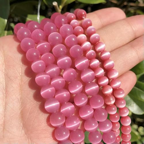 Großhandelsperlen aus weißem und rosa Katzenaugenstein, rund, 4–12 mm, Mondstein, lose Opalperlen zum Selbermachen, 38,1 cm Strang, Fuchsie, 12 mm, 30 Stück von HDJSDB