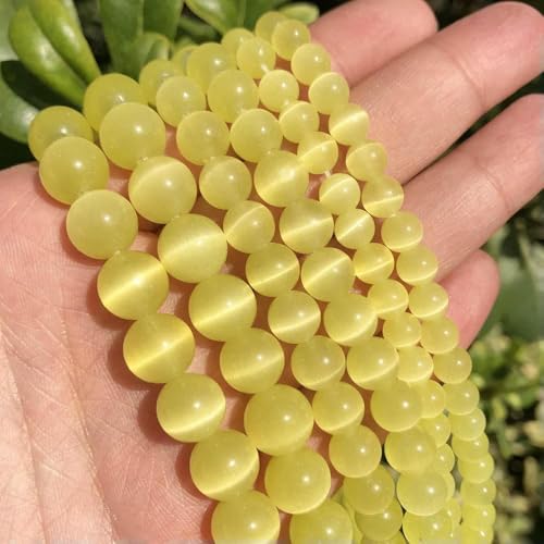 Großhandelsperlen aus weißem und rosa Katzenaugenstein, rund, 4–12 mm, Mondstein, lose Opalperlen zum Selbermachen, 38,1 cm Strang, gelb, 8 mm, 46 Stück Großhandelsperlen aus weißem und rosa Katzenaugenstein, rund, 4–12 mm, Mondstein, lose Opalperlen zum Selbermachen, 38,1 cm Strang, gelb, 8 mm, 46 Stück von HDJSDB