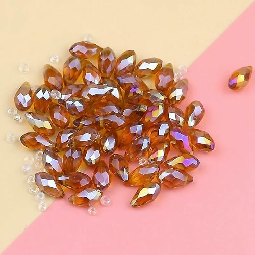 Hochwertige, exquisite österreichische Kristallperlen in Wassertropfenform, 6 x 12 mm, 50 Stück, Kristallglas-Kiefernperlen-Ornamente, DIY-Armband-Halskette, Braun von HDJSDB