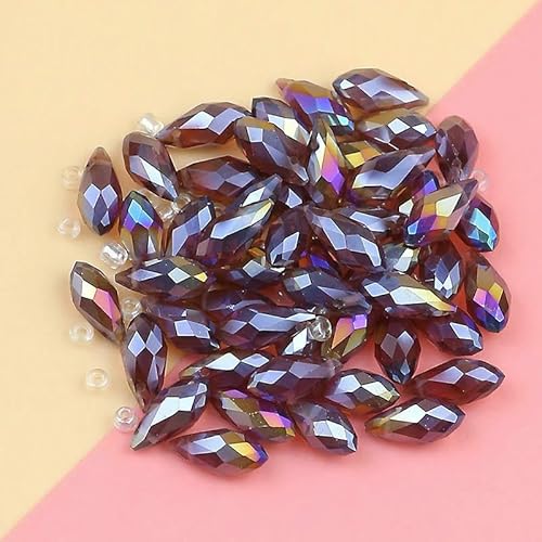 Hochwertige, exquisite österreichische Kristallperlen in Wassertropfenform, 6 x 12 mm, 50 Stück, Kristallglas-Kiefernperlen-Ornamente, DIY-Armband-Halskette, Lila von HDJSDB
