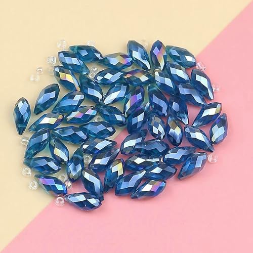 Hochwertige, exquisite österreichische Kristallperlen in Wassertropfenform, 6 x 12 mm, 50 Stück, Kristallglas-Kiefernperlen-Ornamente, DIY-Armband-Halskette, Pfauenblau von HDJSDB