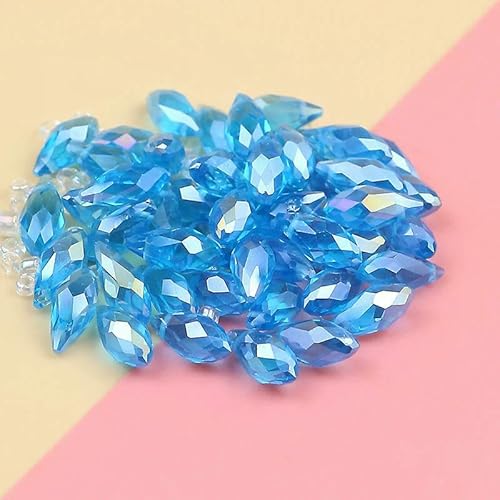 Hochwertige, exquisite österreichische Kristallperlen in Wassertropfenform, 6 x 12 mm, 50 Stück, Kristallglas-Kiefernperlen-Ornamente, DIY-Armband-Halskette, Seeblau von HDJSDB