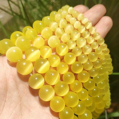 Katzenaugen-Opalperlen in verschiedenen Farben, Naturstein, Glas, lose Perlen zur Schmuckherstellung, DIY-Armbänder, Befunde, 4/6/8/10/12 mm, 15 Zoll, Gelb, 4,0 mm, 91 Perlen von HDJSDB