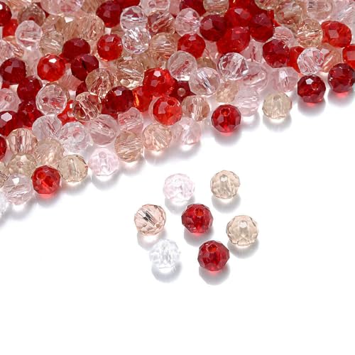 Lila 4/6 mm, 40 Stück Rondelle, österreichische facettierte Kristallglasperlen, runde, lose Abstandsperlen zur Schmuckherstellung, Rot-Mix, 4,0 mm (120 Stück) von HDJSDB
