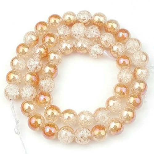 Mehrfarbige, schneebedeckte Kristallperle, 4, 6, 8, 10, 12 mm, runde, lose Abstandsperlen für die Herstellung von Schmuck, Armbändern und Ohrringen, 15 Zoll, champagnerfarben plattiert von HDJSDB