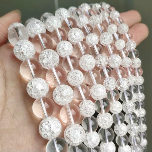 Mehrfarbige, schneebedeckte Kristallperle, 6, 8, 10 mm, runde, lose Quarzkristallperlen zur Herstellung von Armbändern, 38,1 cm, klar und weiß, 10 mm, 36 Perlen von HDJSDB