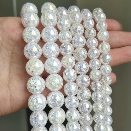 Mehrfarbige, schneebedeckte Kristallperle, 6 8 10 mm, runde, lose Quarzkristallperlen zur Herstellung von Armbändern, 15 Zoll, Farbe: Weiß (AB), 6 mm, 61 Stück Perlen von HDJSDB