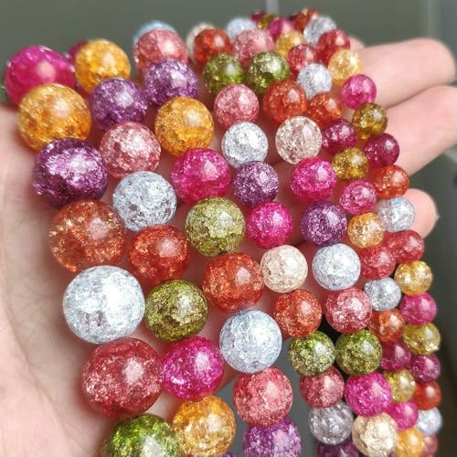 Mehrfarbige, schneebedeckte Kristallperle, 6 8 10 mm, runde, lose Quarzkristallperlen zur Herstellung von Armbändern, 15 Zoll, Turmalinkristall, 6 mm, 61 Stück Perlen von HDJSDB