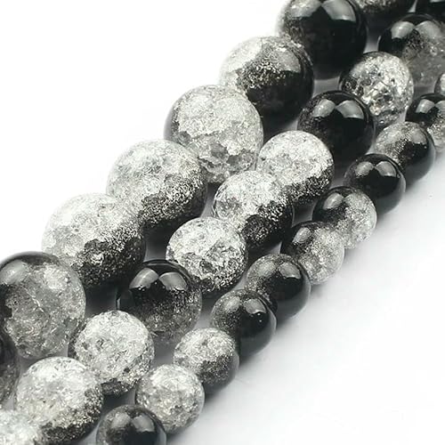 Mehrfarbige, schneebedeckte Kristallperle, 6 8 10 mm, runde, lose Quarzkristallperlen zur Herstellung von Armbändern, Großpackung, 15 Zoll, Weiß/Schwarz, 6 mm, 61 Stück Perlen von HDJSDB