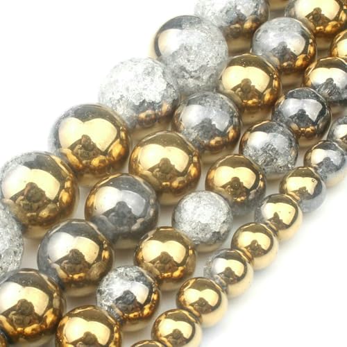 Mehrfarbige, schneebedeckte Kristallperle, 6 8 10 mm, runde, lose Quarzkristallperlen zur Herstellung von Armbändern, lose Masse, 15 Zoll, vergoldet, 8 mm, 46 Stück Perlen von HDJSDB