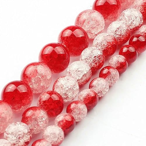 Mehrfarbige, schneebedeckte Kristallperle, 6 8 10 mm, runde, lose Quarzkristallperlen zur Herstellung von Armbändern, lose Masse, 15 Zoll, weiß/rot, 8 mm, 46 Stück Perlen von HDJSDB