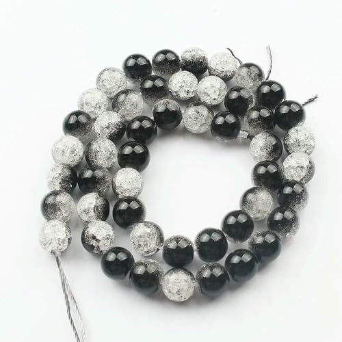 Mehrfarbige, schneebedeckte Kristallperlen, 4, 6, 8, 10, 12 mm, runde, lose Abstandsperlen für die Herstellung von DIY-Schmuck, Armbändern und Ohrringen, 15 Zoll, Schwarz-Weiß, 10 mm ( von HDJSDB