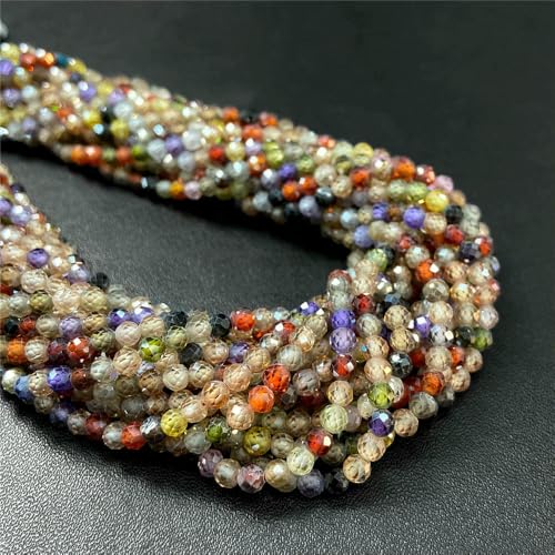 Mehrfarbige facettierte natürliche Zirkon-Loseperlen 2 mm 3,0 mm Quarzkristallperle zur Schmuckherstellung, Zubehör, Perlen-gemischter Zirkon-4,0 mm von HDJSDB
