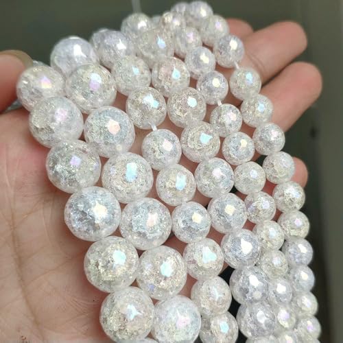 Mehrfarbige schneebedeckte Kristallperle, 6, 8, 10 mm, runde lose Quarzkristallperlen zur Herstellung von Armbändern, 15 Zoll, facettiert, weiß AB-8 mm, 46 Stück Perlen von HDJSDB