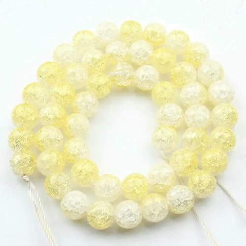Mehrfarbige schneebedeckte Kristallperlen, 4, 6, 8, 10, 12 mm, runde, lose Abstandsperlen für die Herstellung von DIY-Schmuck, Armbändern und Ohrringen, 15 Zoll, Gelb-Weiß, 8 mm (ca. 4 von HDJSDB