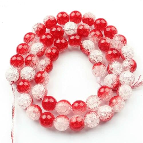Mehrfarbige schneebedeckte Kristallperlen, 4, 6, 8, 10, 12 mm, runde, lose Abstandsperlen für die Herstellung von Schmuck, Armbändern und Ohrringen, 15 Zoll, Rot/Weiß, 8 mm (ca. 46 Stü von HDJSDB