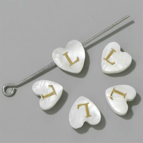Natürliche Buchstabenperle in Herzform, Perlmutt, Alphabet-Muscheln, Perlen zur Schmuckherstellung, Halskette, Armband, DIY-Zubehör, L, 5 Stück von HDJSDB