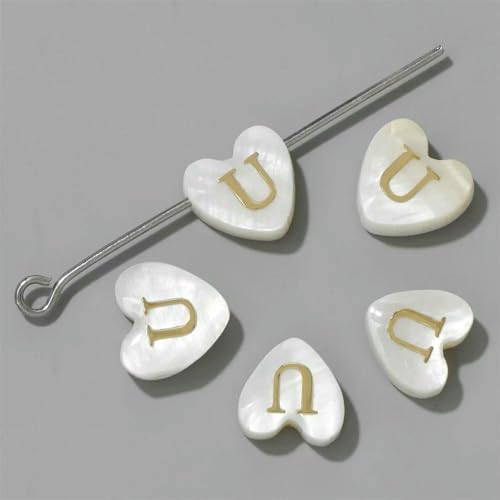 Natürliche Buchstabenperle in Herzform, Perlmutt, Alphabet-Muscheln, Perlen zur Schmuckherstellung, Halskette, Armband, DIY-Zubehör, U, 10 Stück Natürliche Buchstabenperle in Herzform, Perlmutt, Alphabet-Muscheln, Perlen zur Schmuckherstellung, Halskette, Armband, DIY-Zubehör, U, 10 Stück von HDJSDB