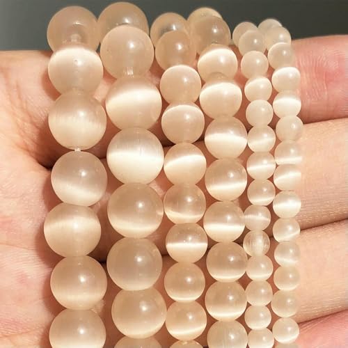 Natürliche Mondsteinperlen, rosa, weiß, blau, Katzenauge, loser Opal zur Schmuckherstellung, Perlen, DIY-Armband, Ohrringe, Zubehör – heller Champagner – 10 mm (ca. 36 Stück) von HDJSDB