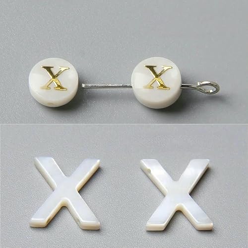 Natürliche Perlmuttperlen mit 26 Buchstaben AZ, Muschel-Alphabet-Perlen zur Schmuckherstellung, Zubehör, DIY, feine handgefertigte Halskette, X-Stil 2, 5 St von HDJSDB