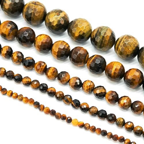 Natürliche gelbe Tigerauge-Perlen, 4–12 mm, runde gelbe lose Perlen zur DIY-Schmuckherstellung. Für Bastelliebhaber - facettiertes Tigerauge - 16 mm, 23 Perlen von HDJSDB
