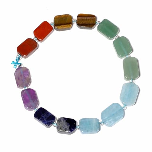 Natürliche rechteckige gemischte Steinperlen, Amazonit, Quarz, Tigerauge, Abstandsperlen für die Schmuckherstellung, DIY-Zubehör, Armbandzubehör, Typ 13, 8 x 12 mm, ca. 14 Stück von HDJSDB