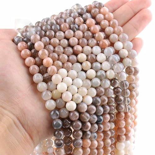 Natürliche rosa Morganit-Perlen, rund, lose Edelsteinperlen zur Schmuckherstellung, DIY-Armband, Halskette, 6/8/10 mm, Perlen-Mix aus Mondstein-8–8,5 mm (43–45 Stück) von HDJSDB