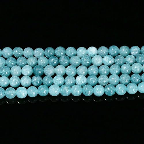 Naturstein, gefärbte Aquamarin-Perle, rund, lose Abstandshalter, 4, 6, 8, 10 mm, für Schmuckherstellung, Armband, Halskette, DIY-Zubehör, 38,1 cm, Aquamarin, 10 mm, ca. 37 Stück von HDJSDB