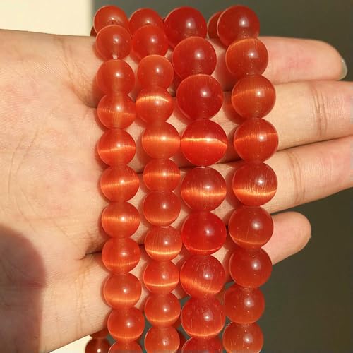 Naturstein, rosa-weißer Mondstein, Katzenaugenperlen zur Schmuckherstellung, glatter, loser Abstandshalter, Opal, DIY-Charm-Armbänder, Halsketten – Orangerot – 12 mm, 28 Perlen von HDJSDB