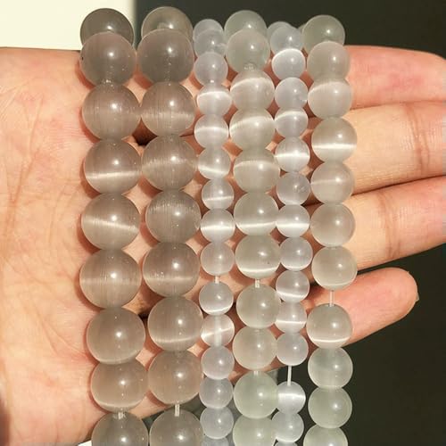 Naturstein, rosa-weißer Mondstein, Katzenaugenperlen zur Schmuckherstellung, glatter, loser Abstandshalter, Opal, DIY-Charm-Armbänder, Halsketten – Silber-Champagner – 4,0 mm, 91 Perlen von HDJSDB