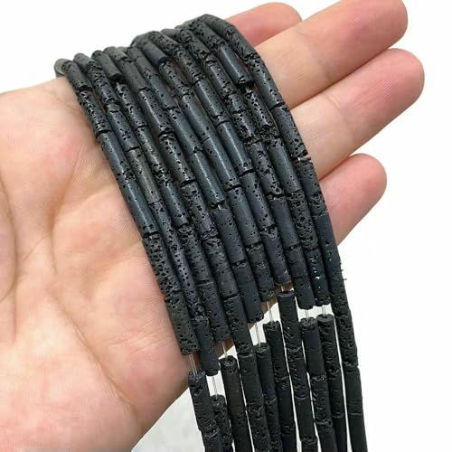 Naturstein, schwarze vulkanische Lava, Zylinderräder, quadratische, runde Perlen zur Schmuckherstellung, DIY-Armbandzubehör, 2–13,0 mm, 4 x 13,0 mm, Typ 1 von HDJSDB