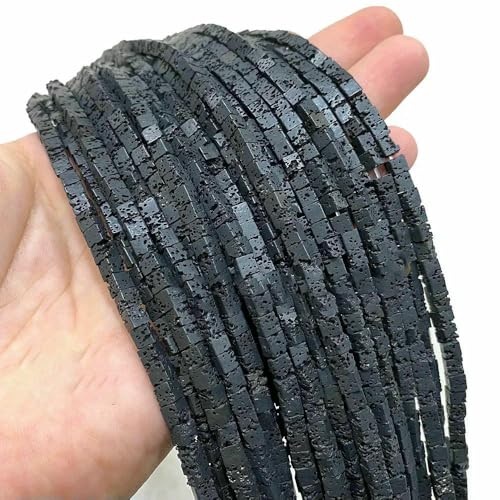 Naturstein, schwarze vulkanische Lava, Zylinderräder, quadratische, runde Perlen zur Schmuckherstellung, DIY-Armbandzubehör, 2–13,0 mm, 4 x 4,0 mm, Typ 2 von HDJSDB
