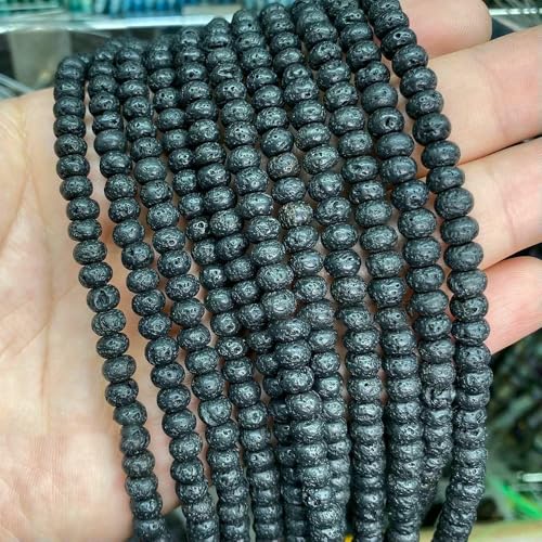 Naturstein, schwarze vulkanische Lava, Zylinderräder, quadratische, runde Perlen zur Schmuckherstellung, DIY-Armbandzubehör, 2–13,0 mm, 4 x 6 mm, Typ 11 von HDJSDB