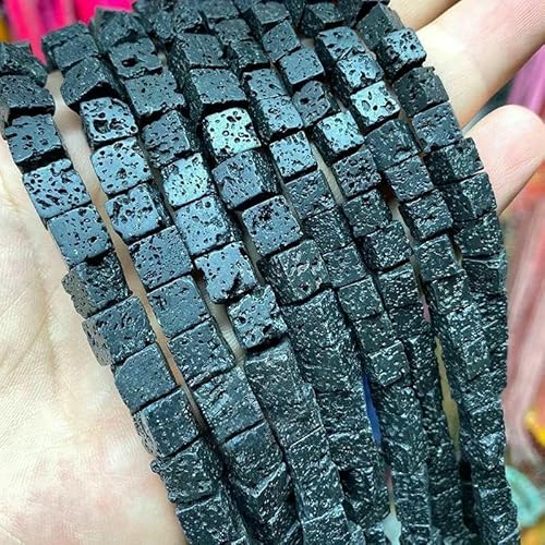Naturstein, schwarze vulkanische Lava, Zylinderräder, quadratische, runde Perlen zur Schmuckherstellung, DIY-Armbandzubehör, 2–13,0 mm, 8 x 8 mm, Typ 8 von HDJSDB