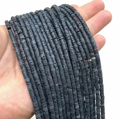 Naturstein, schwarze vulkanische Lava, Zylinderräder, quadratische und runde Perlen zur Schmuckherstellung, DIY-Armbandzubehör, 2–13,0 mm, 2 x 4,0 mm, Typ 3 von HDJSDB