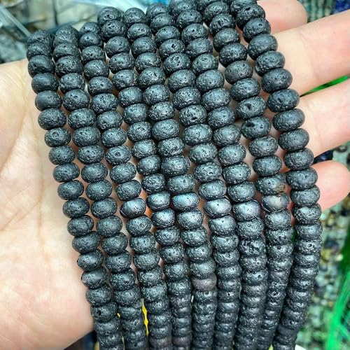 Naturstein, schwarze vulkanische Lava, Zylinderräder, quadratische und runde Perlen zur Schmuckherstellung, DIY-Armbandzubehör, 2–13,0 mm, 5 x 8 mm, Typ 12 von HDJSDB