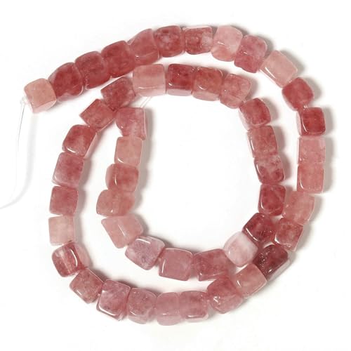 Naturstein-Achat-Jade-Würfel, quadratische Perle, 8 mm, lose Abstandsperlen für die Schmuckherstellung, DIY-Charms, Armbänder, Halsketten, Perlenarbeiten, 15 Zoll, Erdbeer-Jade, 8 mm, von HDJSDB