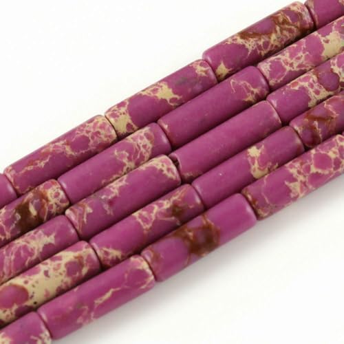 Naturstein-Röhrenperlen, Achate, Howlith, lose Abstandshalter für Schmuckherstellung, DIY-Armband, zylindrische Perlen, Zubehör, 4 x 13,0 mm, violettes Sediment von HDJSDB