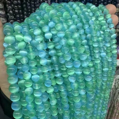 Natursteinperlen, AAA, rosa Selenit, bunter Gipsstein, Katzenauge, runde lose Perlen, 6 8 10 mm, Perle zur Herstellung von DIY-Schmuck, Blaugrün, 12 mm, ca. 30 Perlen von HDJSDB