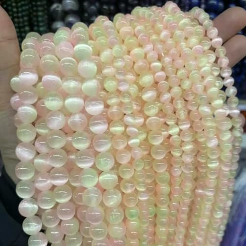 Natursteinperlen, AAA, rosa Selenit, bunter Gipsstein, Katzenauge, runde lose Perlen, 6 8 10 mm, Perle zur Herstellung von DIY-Schmuck – Grün-Pink – 12 mm, ca. 30 Perlen von HDJSDB