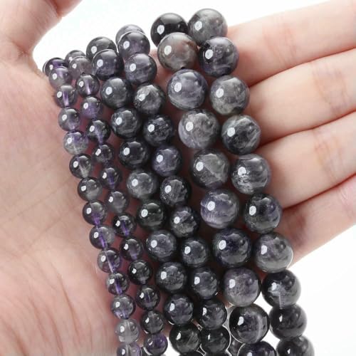 Natursteinperlen, Aquamarine, Lava, Opal, Quarz, Tigerauge, Mondstein, runde Perlen zur Schmuckherstellung, DIY-Armbandzubehör, Amethyst, 10 mm (ca. 35 Stück) von HDJSDB