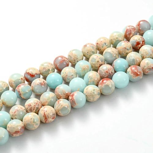 Natursteinperlen, Aquamarine, Lava, Opal, Quarz, Tigerauge, Mondstein, runde Perlen zur Schmuckherstellung, DIY-Armbandzubehör – Blaues Meeressediment – 4,0 mm (ca. 91 Stück) von HDJSDB