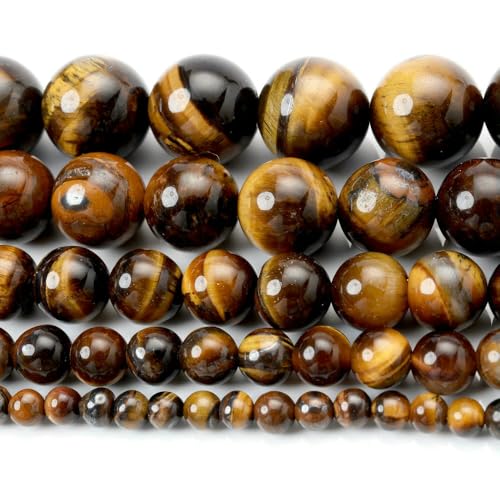 Natursteinperlen, Lava, Tigerauge, Amazonit, Türkis, Jaspis, Achate, Perlen zur Schmuckherstellung, DIY-Armband, Halskette, 4 6 8 10 mm, Tigerauge, 8 mm (ca. 45 Stück) von HDJSDB