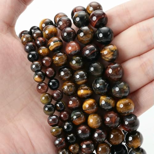 Natursteinperlen, Lava, Tigerauge, Kristall, Apatit, Amazonit, Turmalin, Perle zur Schmuckherstellung, DIY-Armband, Halskette, 4/6/8/10 mm, buntes Tigerauge, 6 mm (ca. 61 Stück) von HDJSDB