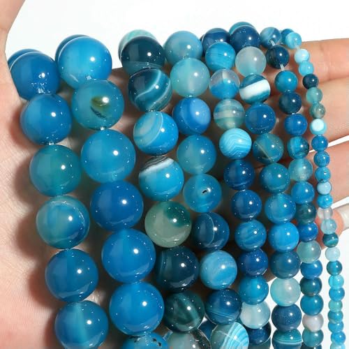 Natursteinperlen, Lava, Tigerauge, Turmalin, Amazonit, Achate, Jaspis, Rosenquarz, Perlen zum Basteln, Herstellen von DIY-Armbändern und Halsketten, blau gestreift, 4,0 mm von HDJSDB