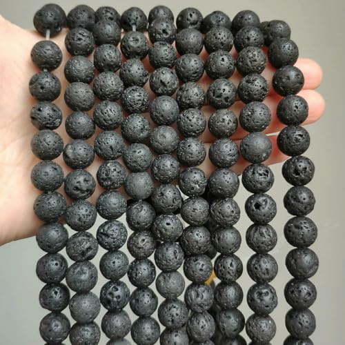 Natursteinperlen 4 6 8 10 mm Turuoqises Lava Amazonit Achate Amethyste Runde Perlen für die Schmuckherstellung DIY Handmad Armband-schwarze Lava-12 mm ca. 30 Stück von HDJSDB