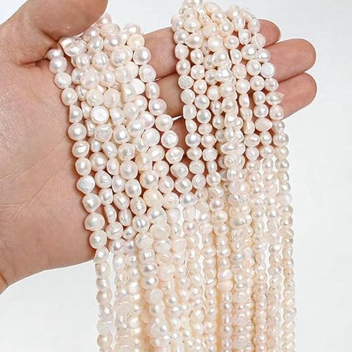 Reis-Süßwasserperle, lose, unregelmäßige, natürliche Perlmuttperlen zur Schmuckherstellung, Armband, Halskette, DIY-Zubehör – mittleres Loch 4–5 mm – 31–33 cm pro Strang von HDJSDB