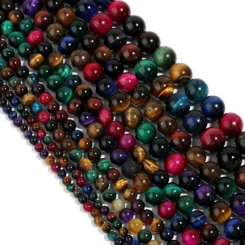 Strang natürliche Tigerauge-Steinperlen, mehrfarbig, rund, lose Abstandsperlen, 4–12 mm, für die Schmuckherstellung, DIY-Armbandzubehör, mehrfarbig, 10 mm von HDJSDB